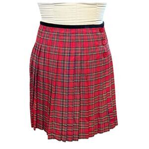 Liz Claiborne Wrap Skirt Red Tartan Plaid w/Velvet Trim & Side Btns Sz.8 Vtg